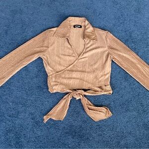 Brown Sheer Wrap Blouse- sz XS